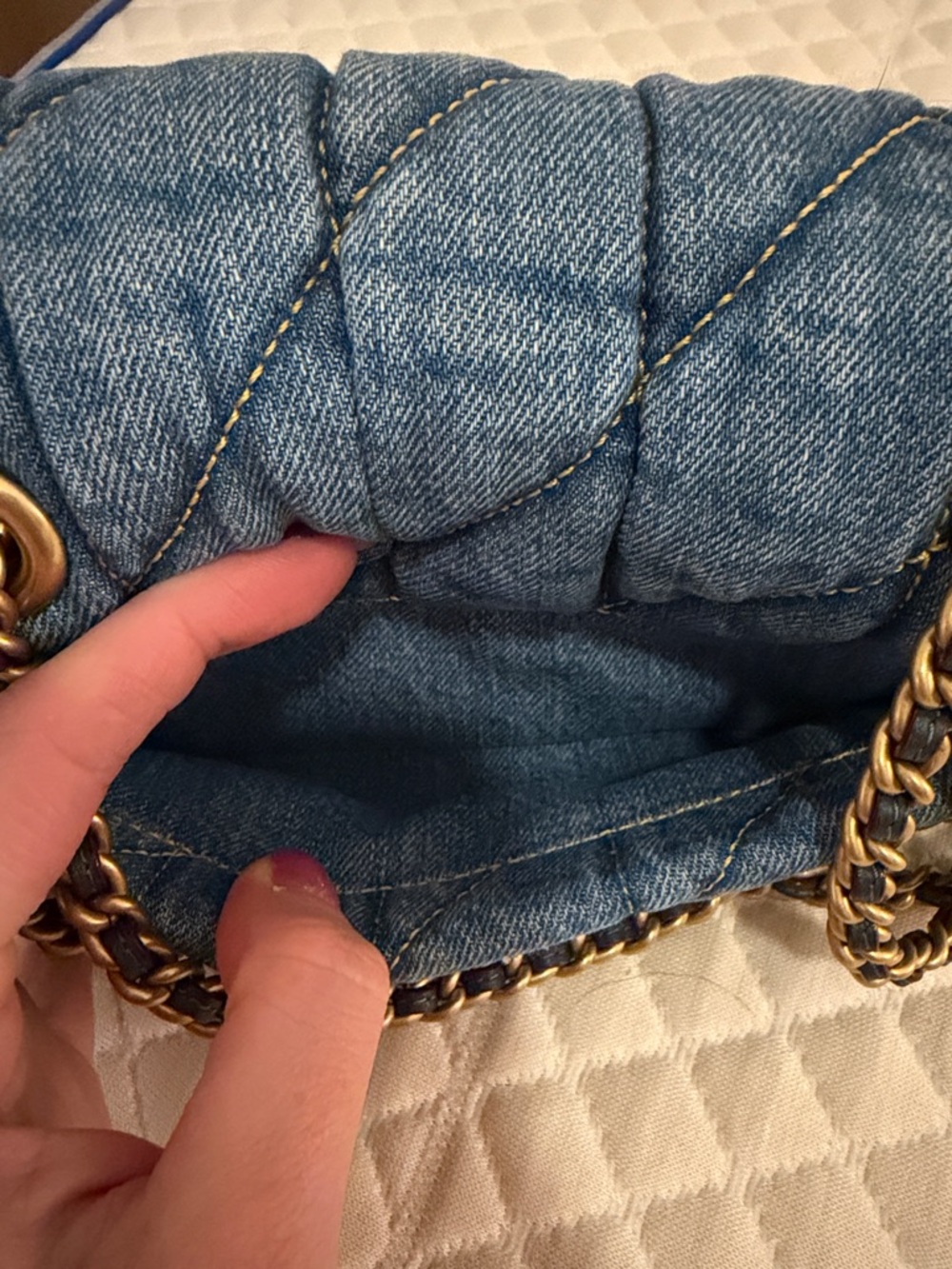 Coach Quilted Tabby 20 Denim Mini Bag with Gold-Tone Chain - Picture 5 of 6
